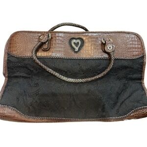 NEW Vintage Brighton Brown Crocodile & Black Paisley Large Travel Weekender